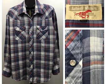 1980s Plaid Snap Button Up Western Shirt / Men's XL