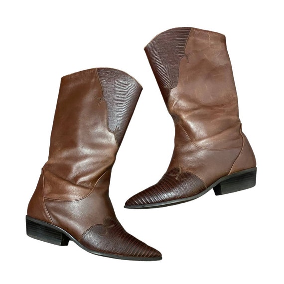 1990s Nine West Faux Snake Brown Leather Mid Calf… - image 6