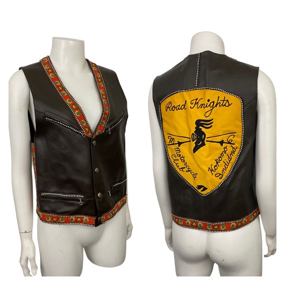 RARE 1960s Brown Leather MC Cut / Road Knights In… - image 5