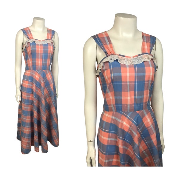 1950s Sleeveless Dress / 50s Floral Cotton Belted