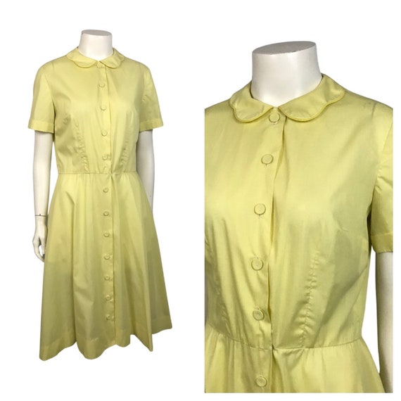1960s House Dress / 60s Yellow Button Up House Dre