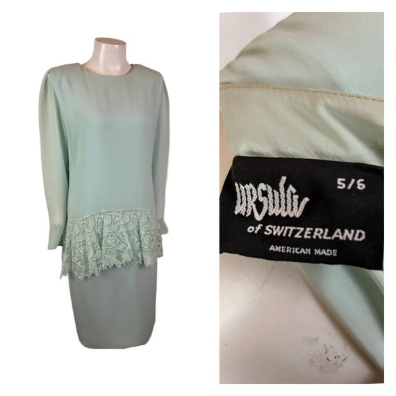 1980s Ursula Of Switzerland Ice Blue Lace Drop Wa… - image 1