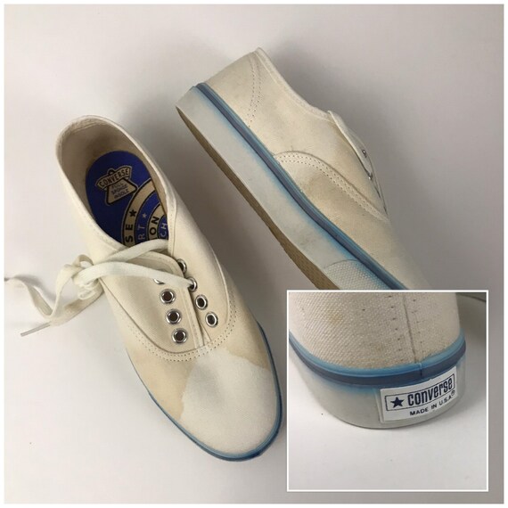 1960s Converse Shoes / NOS White Canvas Lace Up T… - image 1