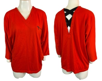 1980s Cutout Back Gothic Long Sleeve Oversized Sweater Shirt / Women’s Small *