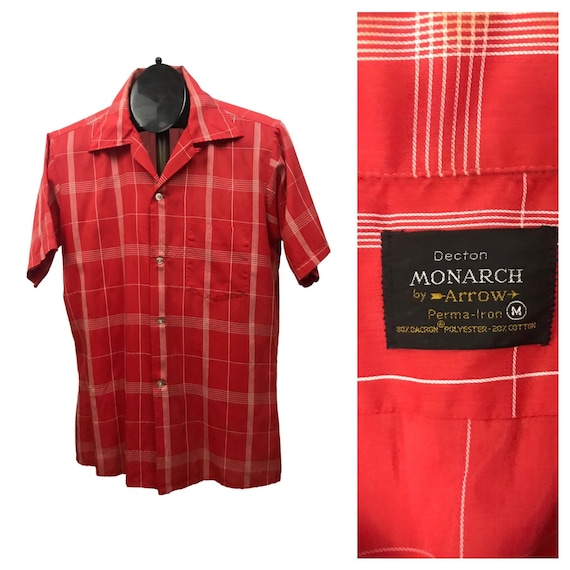 1960s Button Down Collar Shirt / 60s Plaid Checked