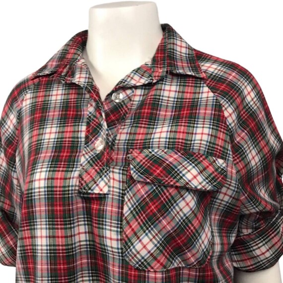 1970s Sears Red Plaid Long Sleeve Shirt Top Women s Medium
