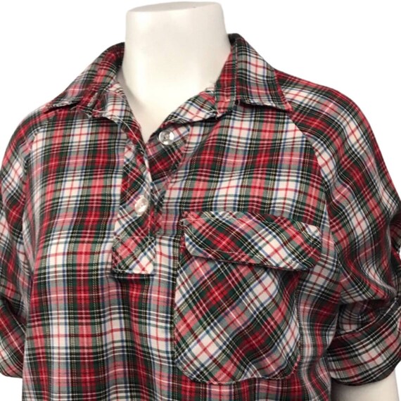 1970s Sears Red Plaid Long Sleeve Shirt Top / Wom… - image 5