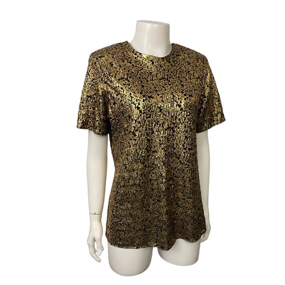 1990s Metallic Foil Blouse / 90s NOS Gold Floral … - image 3