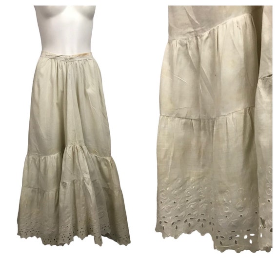 1910s White Slip Skirt / Antique Embroidery A Line