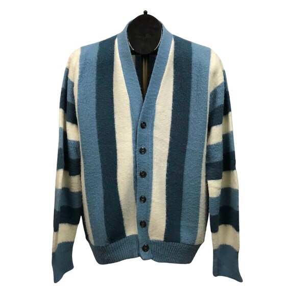 1960s Cardigan Sweater / 60s Mod Stripe Button Up