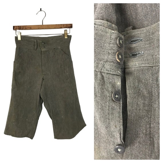 1930s Workwear Shorts / Distressed Gray Button Fly