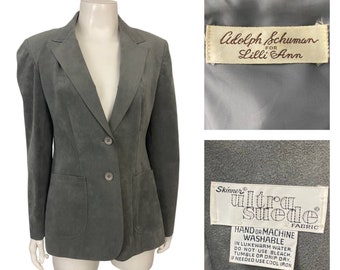 1980s Gray Ultra Suede 2 Button Blazer Jacket by Lilli Ann / Women’s Medium