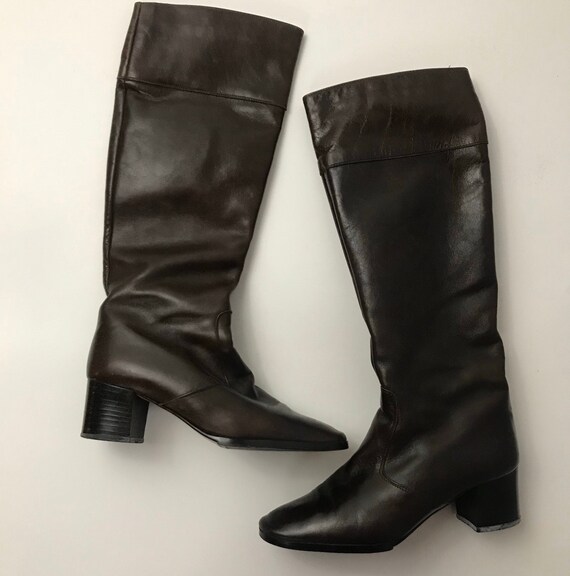 1960s Leather Boots / 60s Zip Up Brown Leather Kne