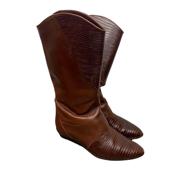 1990s Nine West Faux Snake Brown Leather Mid Calf… - image 5