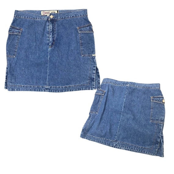 1990s Y2K Short Cargo Blue Jean Denim Skirt / Wai… - image 3