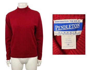 1980s Red Pendleton Sweater / Knit Pullover Mock Neck Sweater Top / Women’s Medium