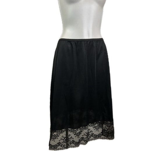 1960s Black Nylon Lace Skirt Slip / Large *