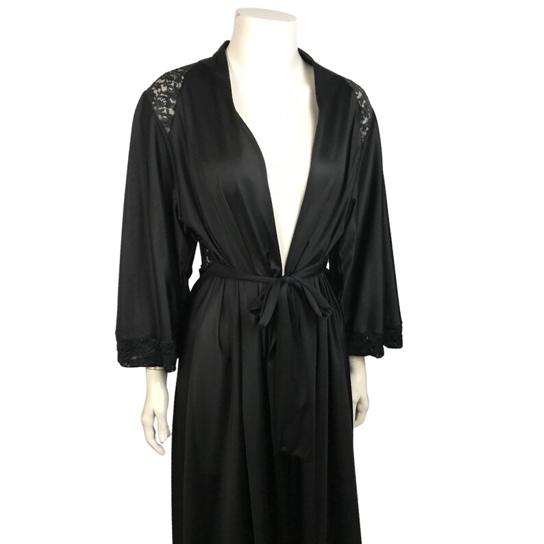 1960s Black Tie Nightgown Long Sleeve Lace Maxi Nightgown Sleepwear Women\u2019s Small