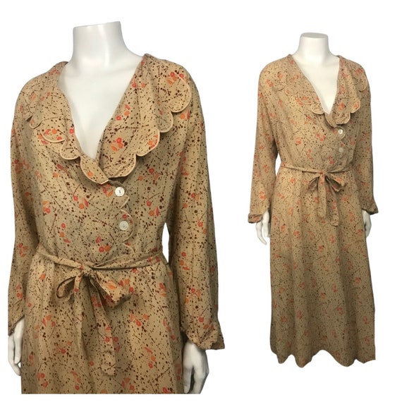 1930s Scalloped Dress / 30s Floral Art Deco Tie Be