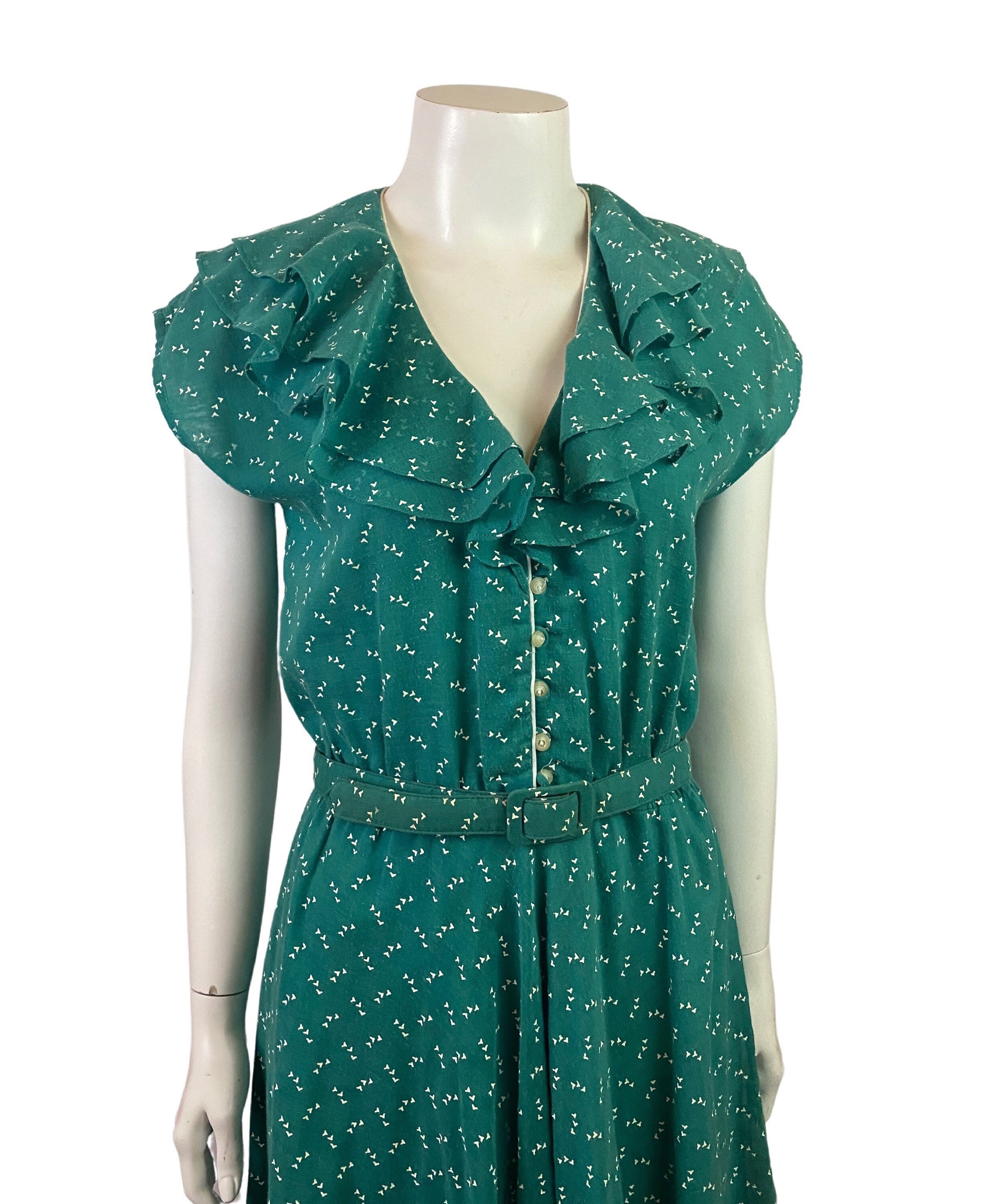 Vintage Sleeveless Dress / Green Belted Flutter Sleeve Dress / | Etsy