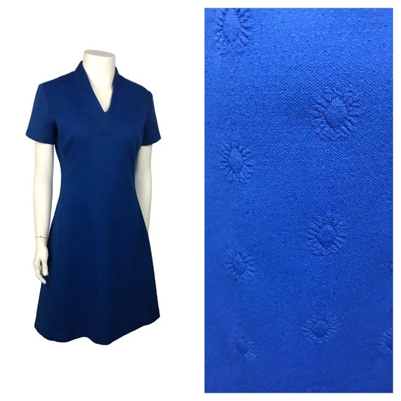 1960s Dress / 60s Royal Blue V Neck Shift Dress Ca