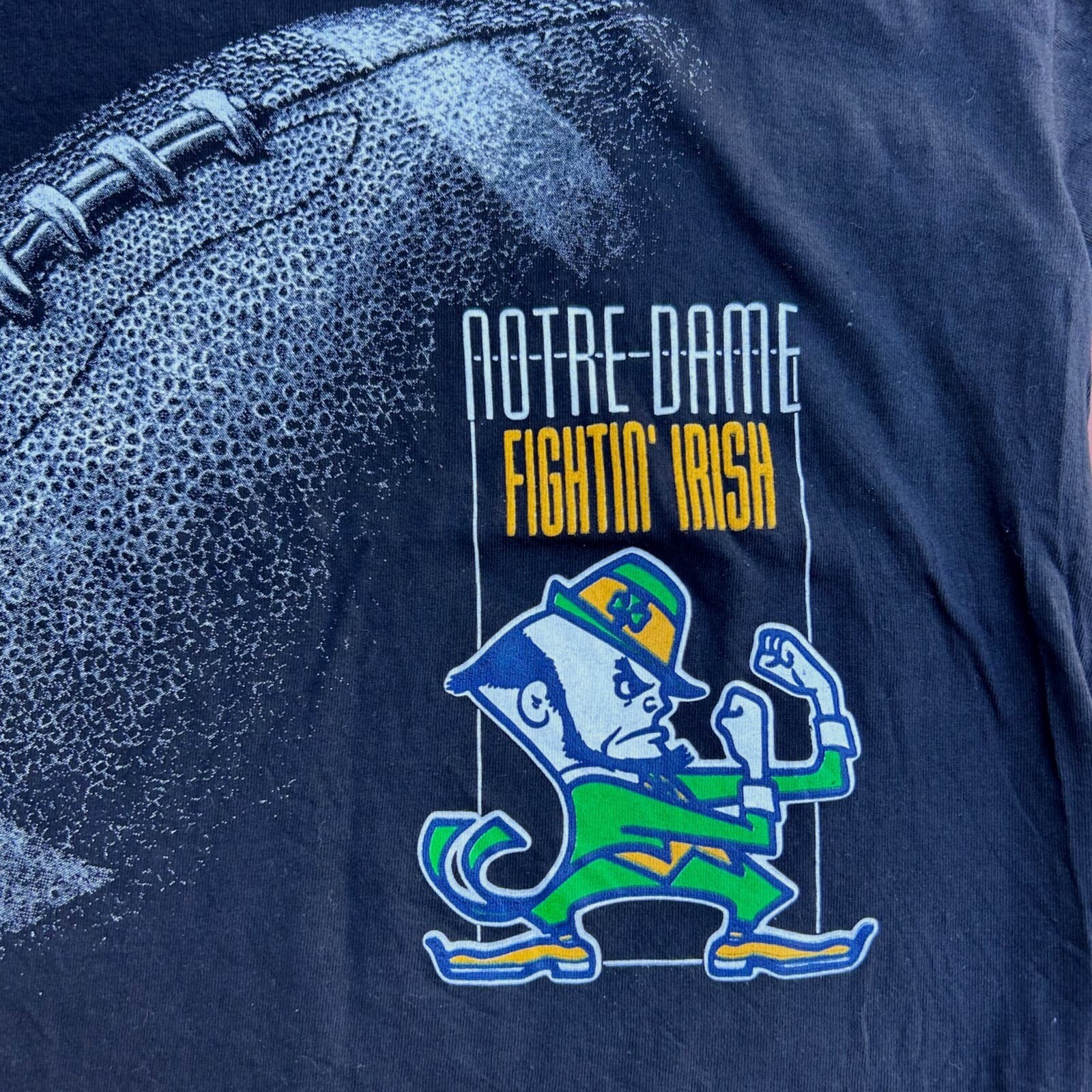 T-shirt Vintage Années 90 Notre Dame - Taille L, Bleu, Logo Combattant Irlandais, Occasion Très Bon état