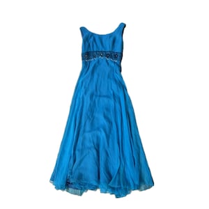 Vintage 1960s Blue Chiffon Beaded Formal Prom Dress / medium