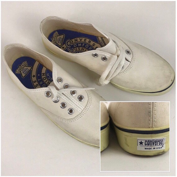 1970s Converse Shoes / 70s White Canvas Lace Up Sh