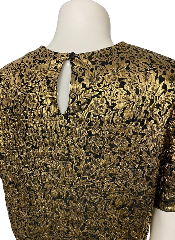 1990s Metallic Foil Blouse / 90s NOS Gold Floral … - image 6