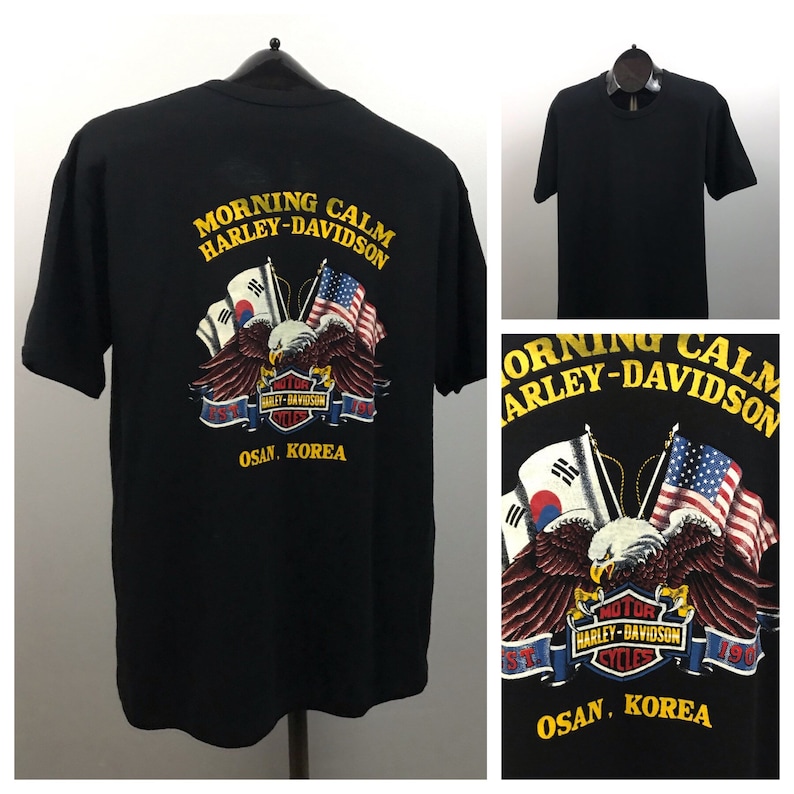 1980s Motorcycle T Shirt 80s NOS Harley Davidson Korea Tour Souvenir Tee Men/'s Medium