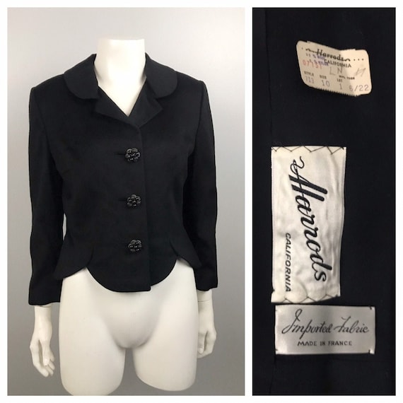1950s Wool Coat Jacket / Harrods NOS Button Up Cro
