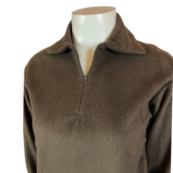 1970s Brown Velour Quarter Zip Cropped Top Fitted… - image 2