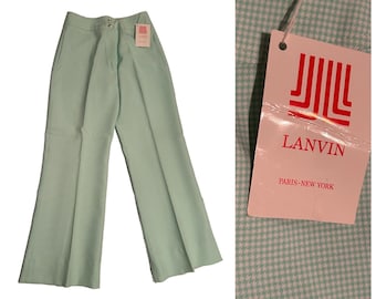 Deadstock Lanvin 1970s Pastel Green Houndstooth Flare Pants Trousers / Waist 26