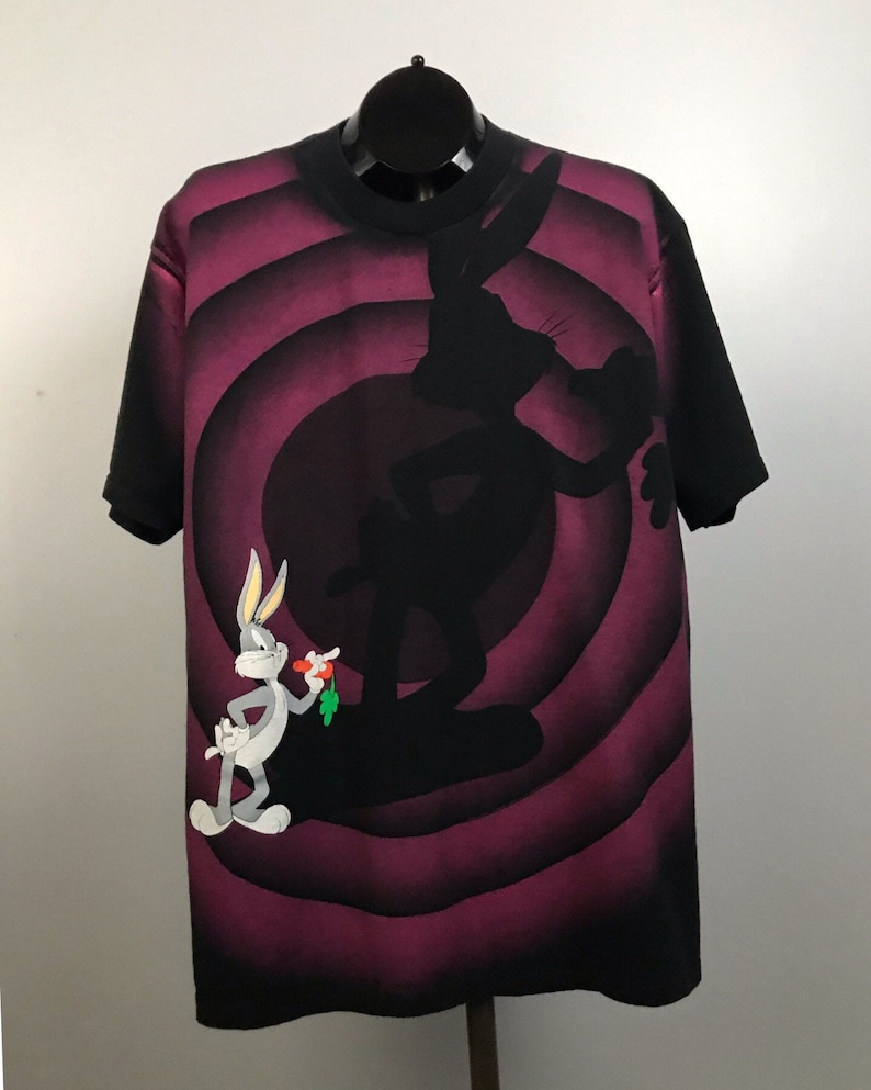 1990s Looney Tunes Shirt 90s Bugs Bunny Shadow Allover Print Graphics Shirt Men/'s Large