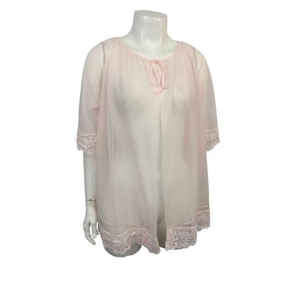 1960s Babydoll Nightgown / Pale Pink Sheer Open F… - image 3