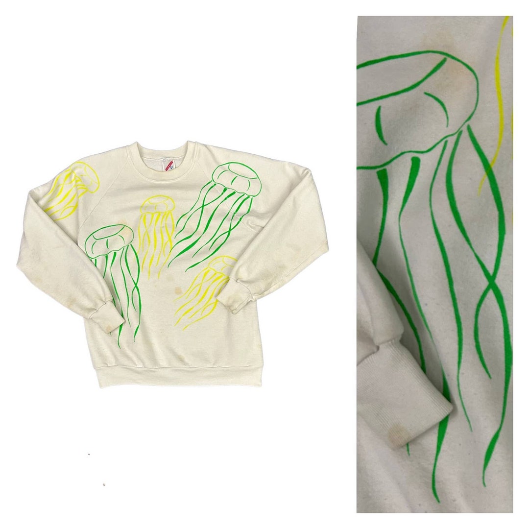 1990s Neon Jellyfish Allover Print Raglan Sweatshirt Jerzees / Mens ...