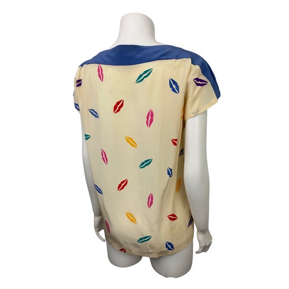 1980s Hanae Mori Boatneck Blouse / Lips Pop Art P… - image 5