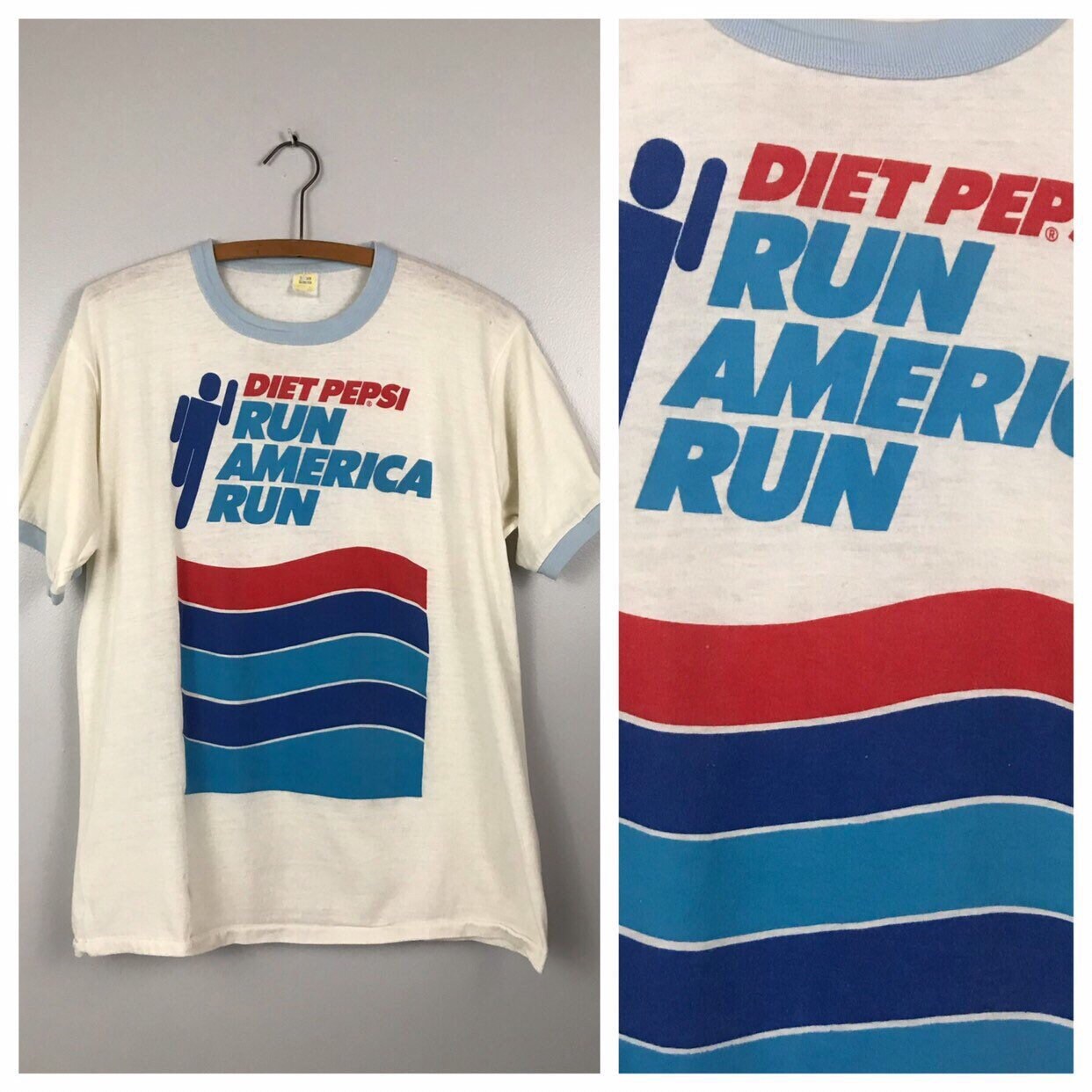 Buy 1980s Ringer Tee Shirt / 80s Diet Pepsi Run America Retro