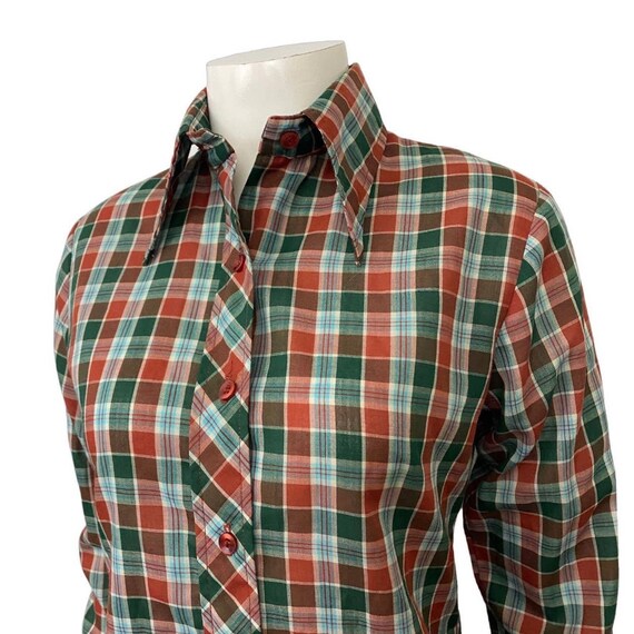 1980s Autumn Colored Plaid Shirt Button up Wester… - image 2