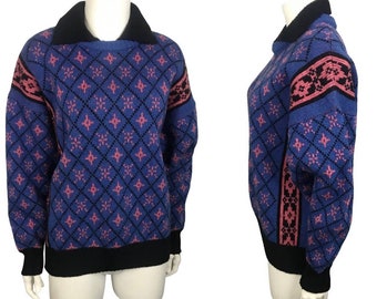1980s Geometric Wool Pullover Collared Sweater / Women’s Small *