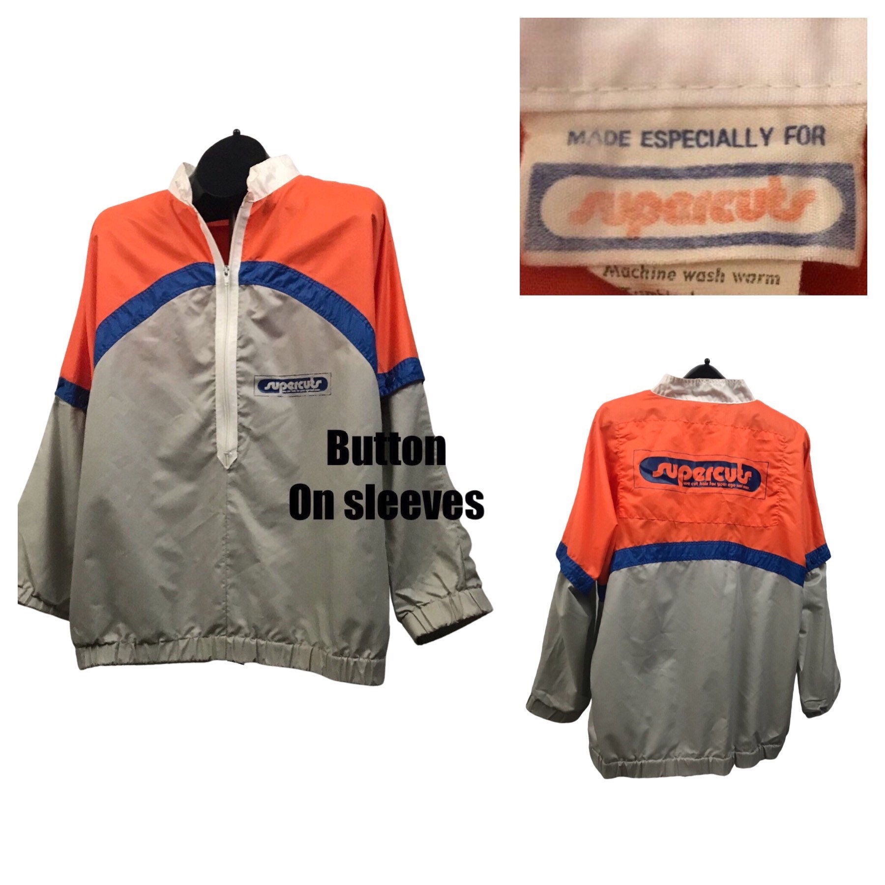 1980s Novelty Wind Breaker Coat / Color Block Employee Super
