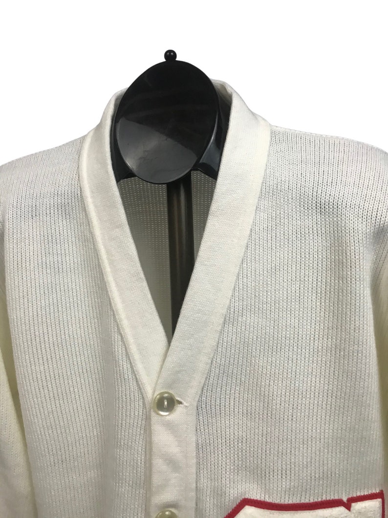 Vintage Letterman Sweater 1960s White School Cardigan Top Women\u2019s Large