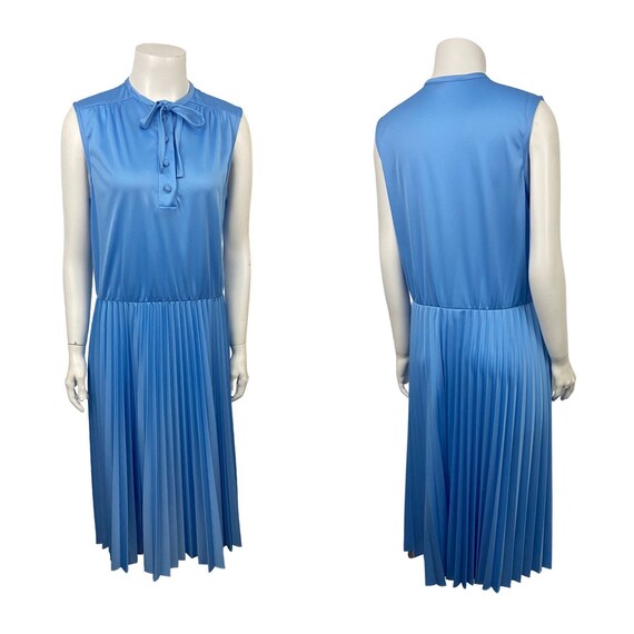 1970s Blue Sleeveless Dress Set / Pleated Dress w… - image 2