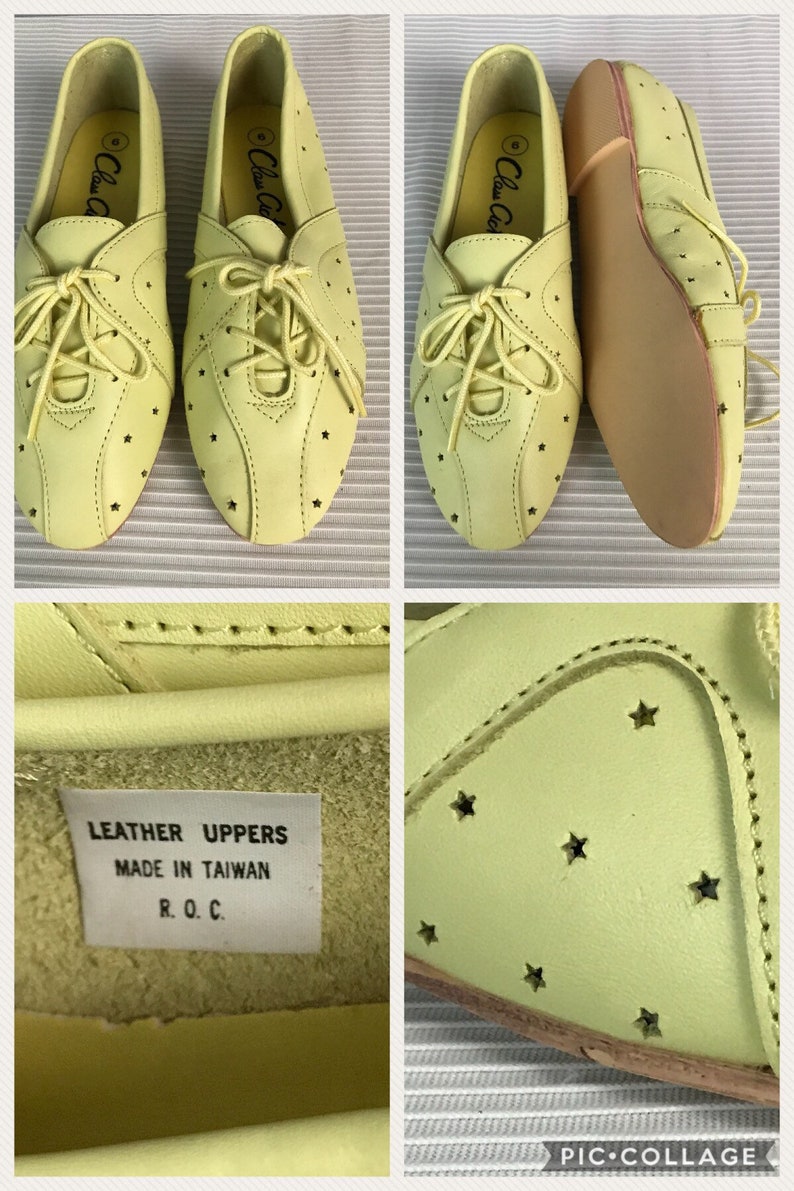 Vintage NOS 1980s Yellow Leather Star Cutout Perforated Flats | Etsy