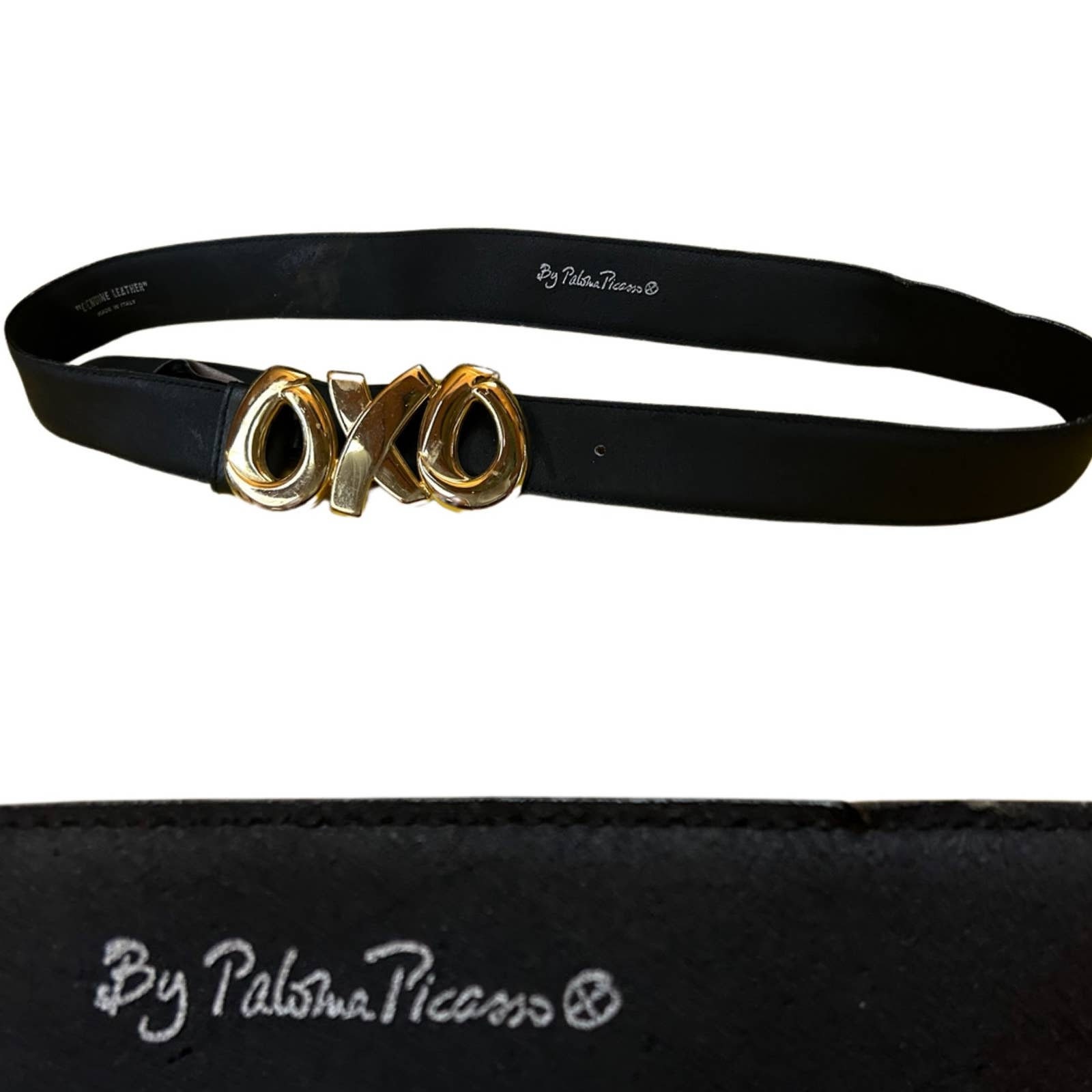 1980s Paloma Picasso Massive OXO Gold Metal Buckle & Black 
