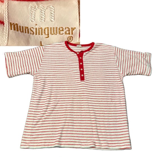 1960s Munsingwear Stripe Terry Cloth Henley T Shi… - image 1
