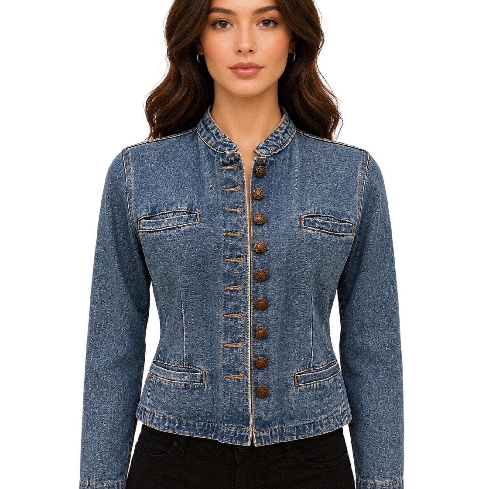 Cropped Denim Jacket Collarless - Etsy