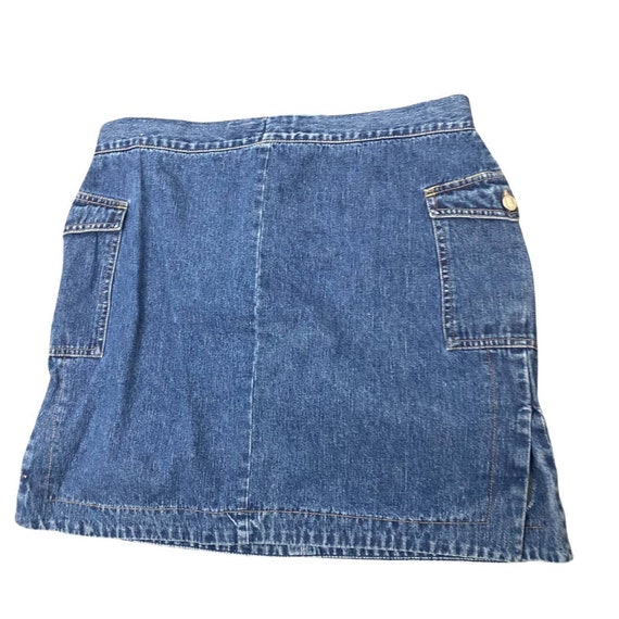 1990s Y2K Short Cargo Blue Jean Denim Skirt / Wai… - image 5