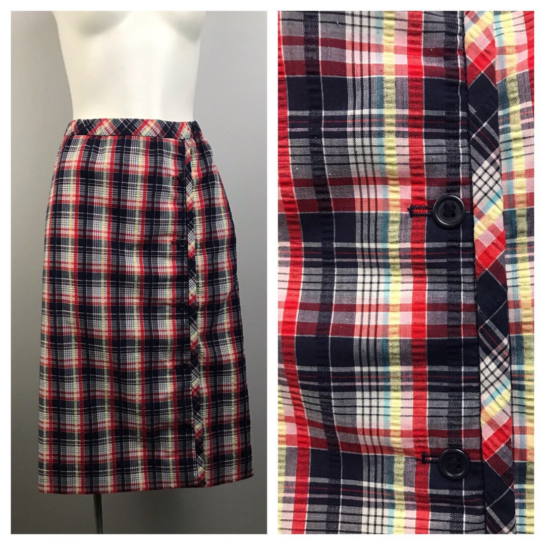 1960s Madras Plaid Skirt / Blue and Red Checked Cotton Skirt / Etsy