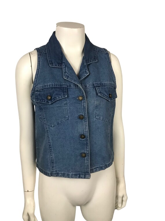 1990s Express Denim Vest / 90s Blue Jean Button U… - image 3